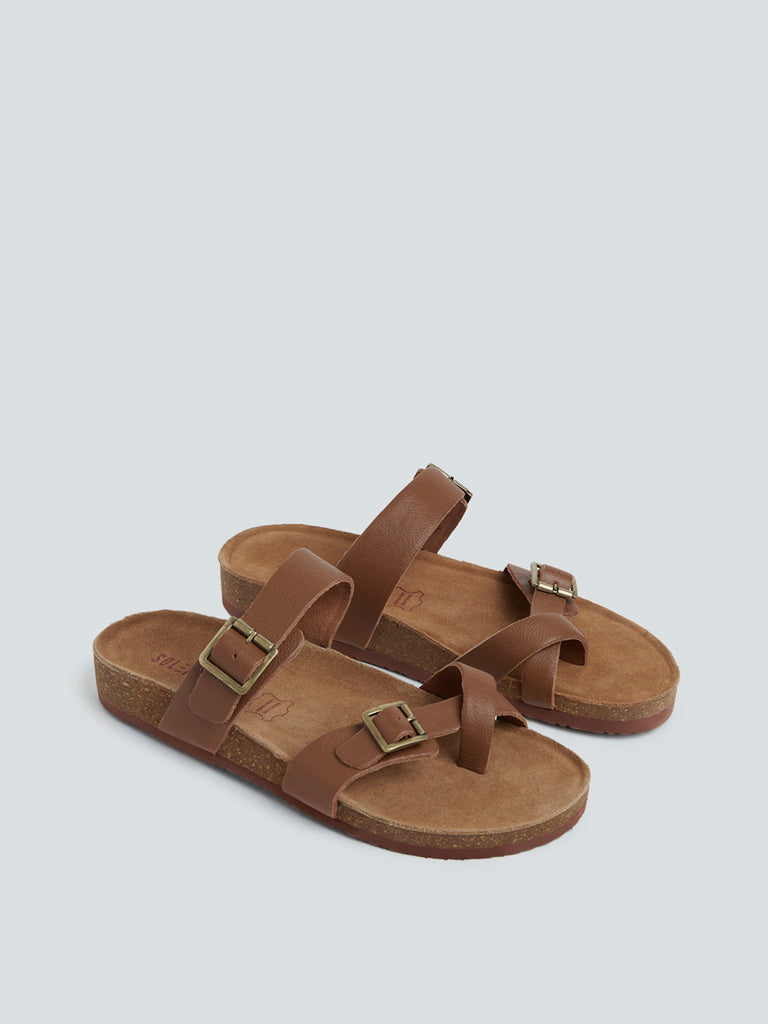 SOLEPLAY Tan Moulded Design Leather Sandals